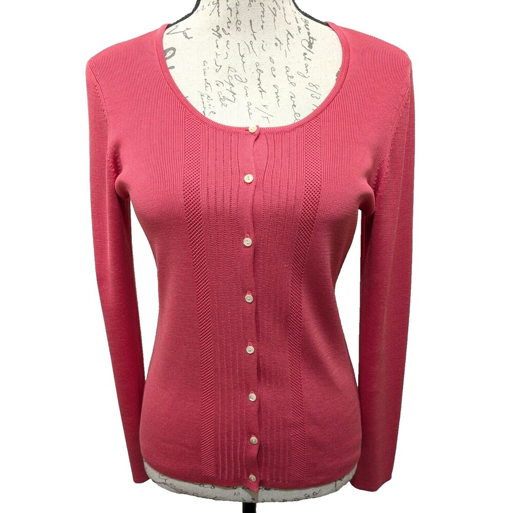 Ann Taylor Silk Cardigan Sweater Small Dusty Rose  Tiny Mother of Pearl Buttons